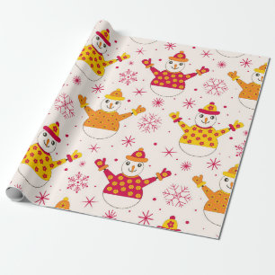 Retro Groovy Snowmen Pattern Christmas  Wrapping Paper
