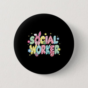 Retro Groovy Social Worker Bunny Ear Funny Easter 6 Cm Round Badge