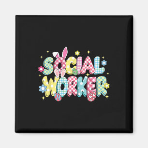 Retro Groovy Social Worker Bunny Ear Funny Easter  Magnet