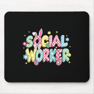Retro Groovy Social Worker Bunny Ear Funny Easter  Mouse Pad