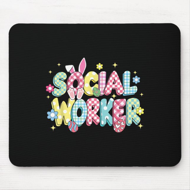 Retro Groovy Social Worker Bunny Ear Funny Easter  Mouse Pad (Front)