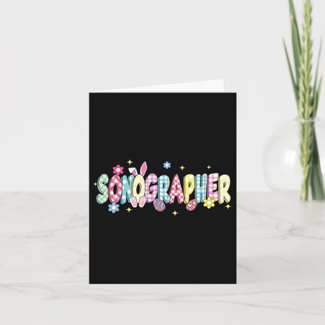 Retro Groovy Sonographer Bunny Ear Funny Easter Gi Card (Front)