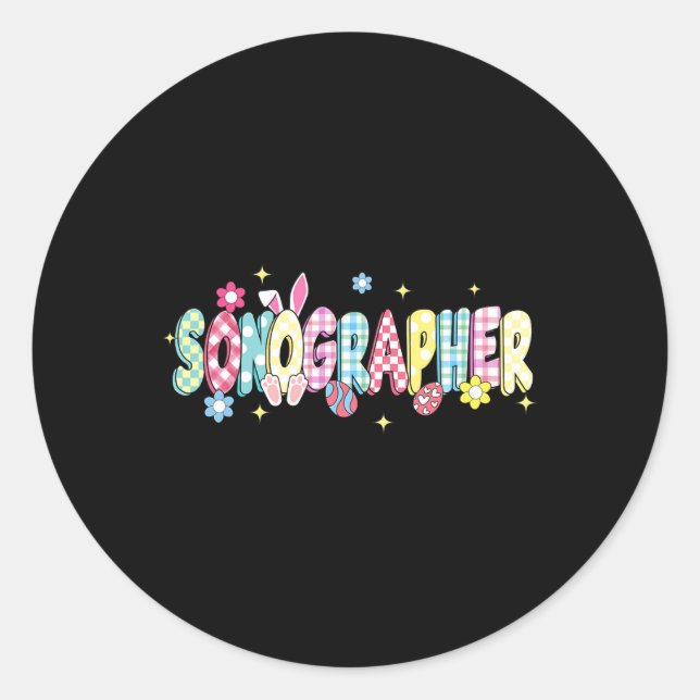 Retro Groovy Sonographer Bunny Ear Funny Easter Gi Classic Round Sticker (Front)