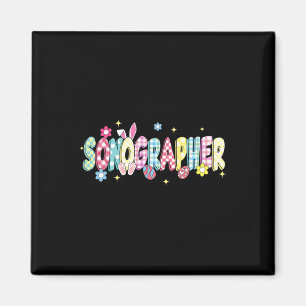 Retro Groovy Sonographer Bunny Ear Funny Easter Gi Magnet