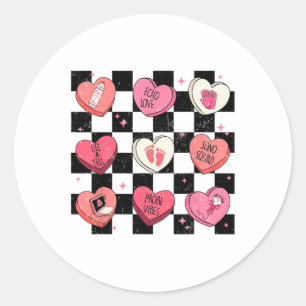 Retro Groovy Sonographer Heart For Nurse Valentine Classic Round Sticker