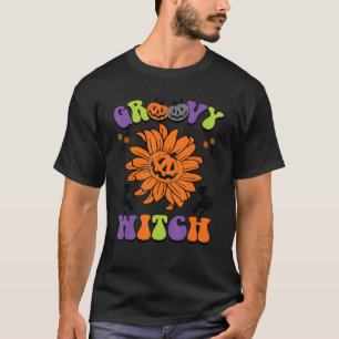 Retro Groovy Spooky Halloween Groovy Witch Happy H T-Shirt