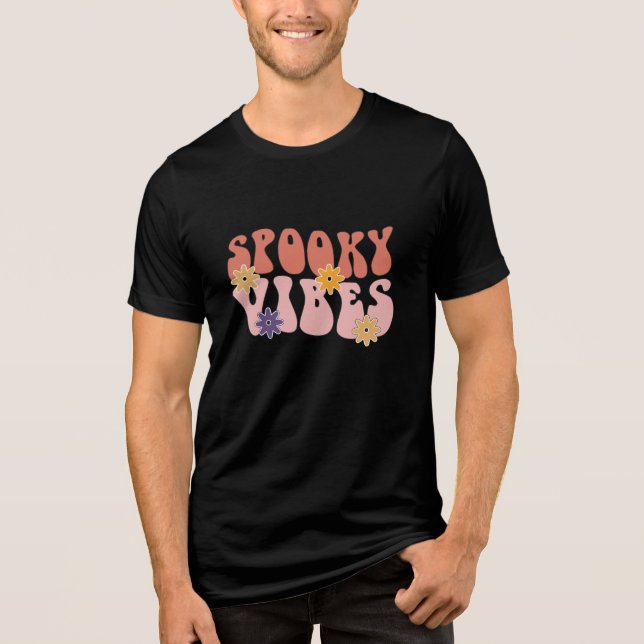 Retro Groovy Spooky Vibes Halloween Tri-Blend Shirt (Front)