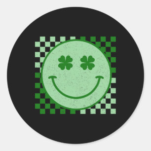 Retro Groovy St Patricks Day Hippie Smile Face Sha Classic Round Sticker
