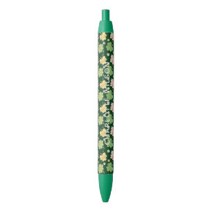Retro Groovy St Patrick's Day Monogram  Black Ink Pen