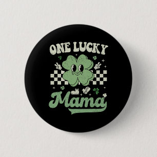 Retro Groovy St Patricks Day One Lucky Mama Hippie 6 Cm Round Badge