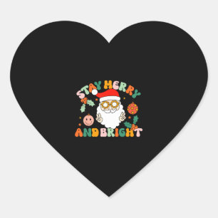 Retro Groovy Stay Merry & Bright Christmas Cute Heart Sticker