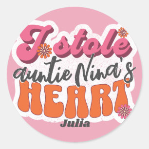 Retro Groovy Stole Heart Newborn Baby Girl Classic Round Sticker