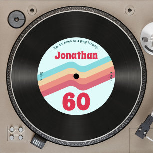 Retro Groovy Stripes 60th Birthday Music Record  Invitation