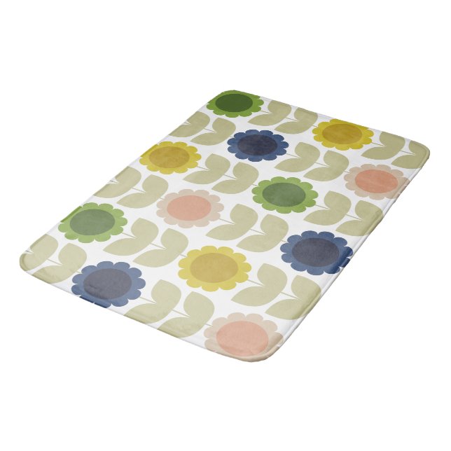 Retro Groovy Summer Flowers Stems Bath Mat (Angled)