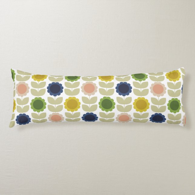 Retro Groovy Summer Flowers Stems Body Cushion (Front)