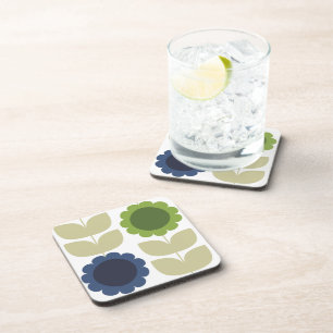 Retro Groovy Summer Flowers Stems Coaster