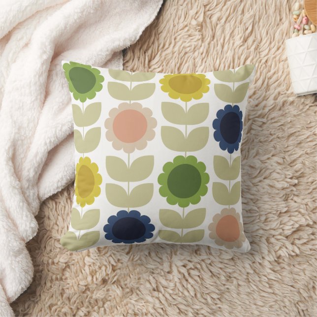 Retro Groovy Summer Flowers Stems Cushion (Blanket)
