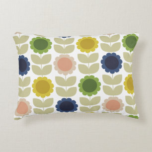 Retro Groovy Summer Flowers Stems Decorative Cushion