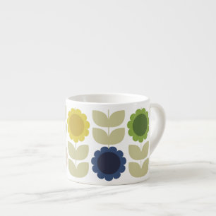 Retro Groovy Summer Flowers Stems Espresso Cup