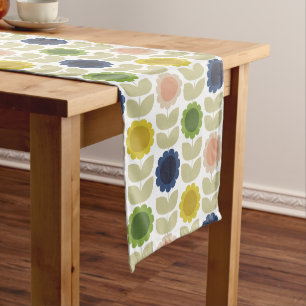 Retro Groovy Summer Flowers Stems Medium Table Runner