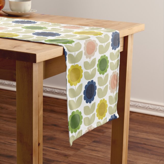 Retro Groovy Summer Flowers Stems Medium Table Runner (In Situ)