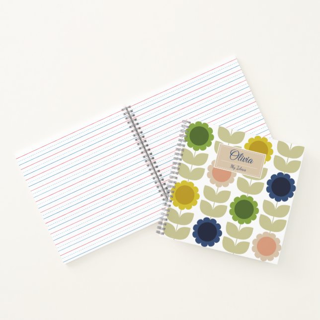 Retro Groovy Summer Flowers Stems Notebook (Inside)