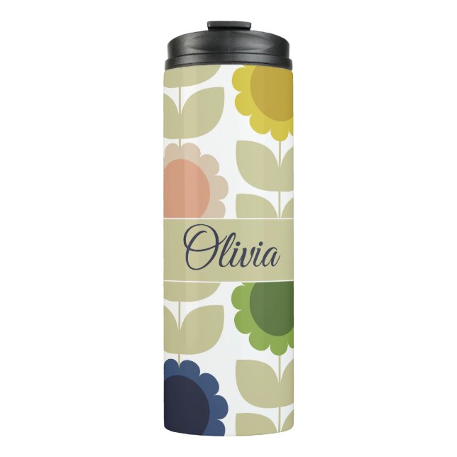 Retro Groovy Summer Flowers Stems Thermal Tumbler (Front)