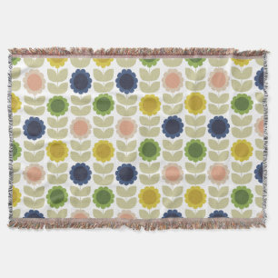 Retro Groovy Summer Flowers Stems Throw Blanket