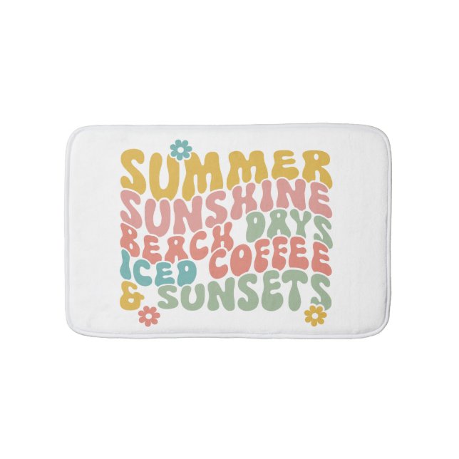 Retro Groovy Summer Pink Monogram Name  Bath Mat (Front)