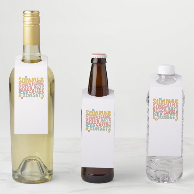 Retro Groovy Summer Pink Monogram Name  Bottle Tag (In Situ)