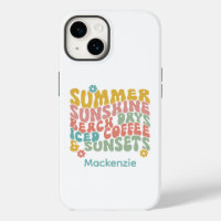 Retro Groovy Summer Pink Monogram Name 