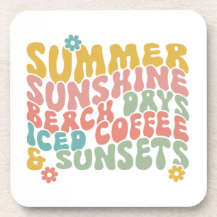 Retro Groovy Summer Pink Monogram Name  Coaster