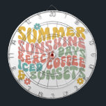 Retro Groovy Summer Pink Monogram Name  Dartboard<br><div class="desc">Summer Saying Retro Beach Iced Coffee Sunsets</div>