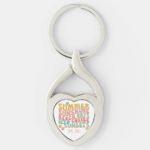 Retro Groovy Summer Pink Monogram Name  Key Ring