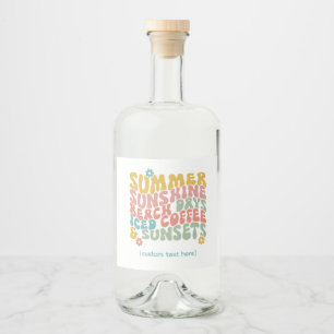Retro Groovy Summer Pink Monogram Name Liquor Bottle Label