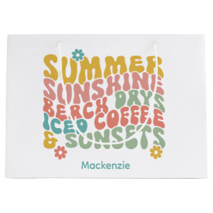 Retro Groovy Summer Pink Monogram Name Luggage Tag Large Gift Bag