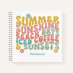 Retro Groovy Summer Pink Monogram Name Notebook