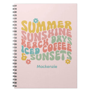 Retro Groovy Summer Pink Monogram Name Notebook