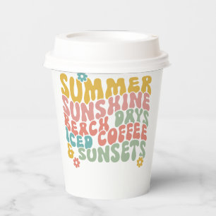 Retro Groovy Summer Pink Monogram Name Paper Cups