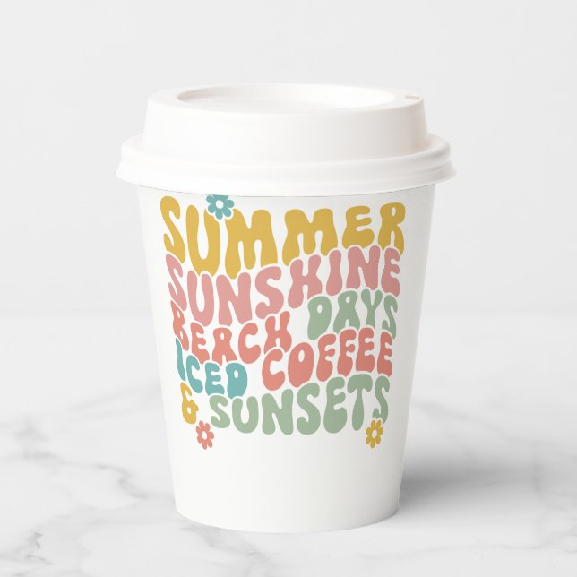 Retro Groovy Summer Pink Monogram Name  Paper Cups (Front)