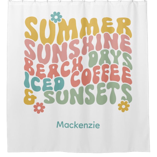 Retro Groovy Summer Pink Monogram Name  Shower Curtain (Front)