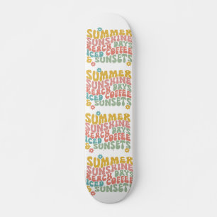 Retro Groovy Summer Pink Monogram Name Skateboard