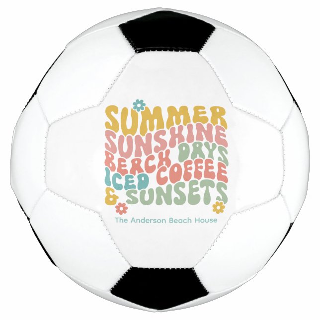 Retro Groovy Summer Pink Monogram Name  Soccer Ball (Front)