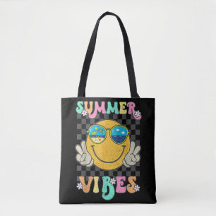 Retro Groovy Summer Vibes Smile Face Hello Summer  Tote Bag