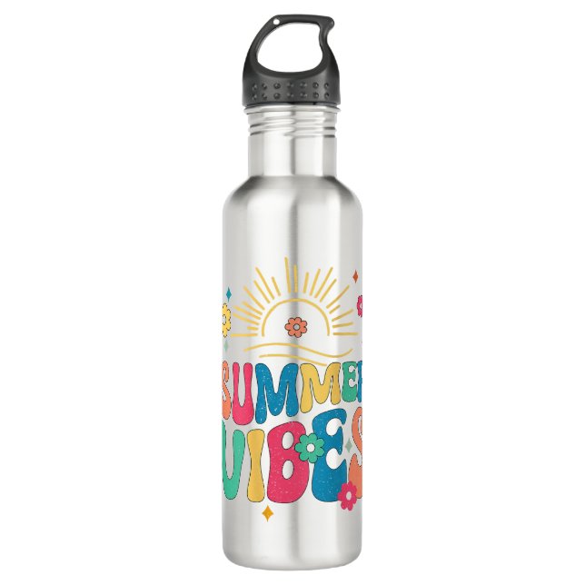 Retro Groovy Summer Vibes Sunflower Hello Summer V 710 Ml Water Bottle (Front)