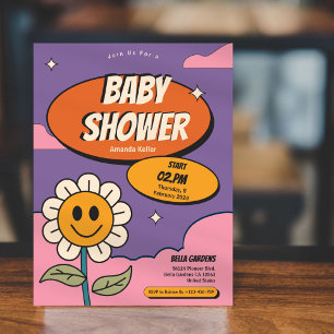 Retro Groovy Sunflower Baby Shower Invitation