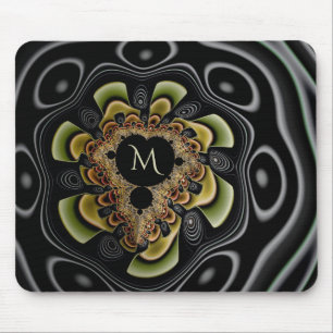 Retro Groovy Sunflower Fractal Abstract Monogram Mouse Pad