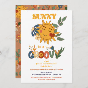 Retro Groovy Sunshine Flower Power Birthday Party  Invitation