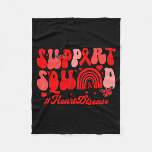 Retro Groovy Support Squad Heart Disease Red Ribbo Fleece Blanket