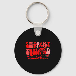 Retro Groovy Support Squad Heart Disease Red Ribbo Key Ring